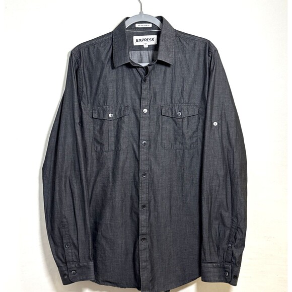 Express Button Up Shirt Mens Large 16-16 1/2  Long Sleeve Cotton Extra Slim Fit - Picture 1 of 11